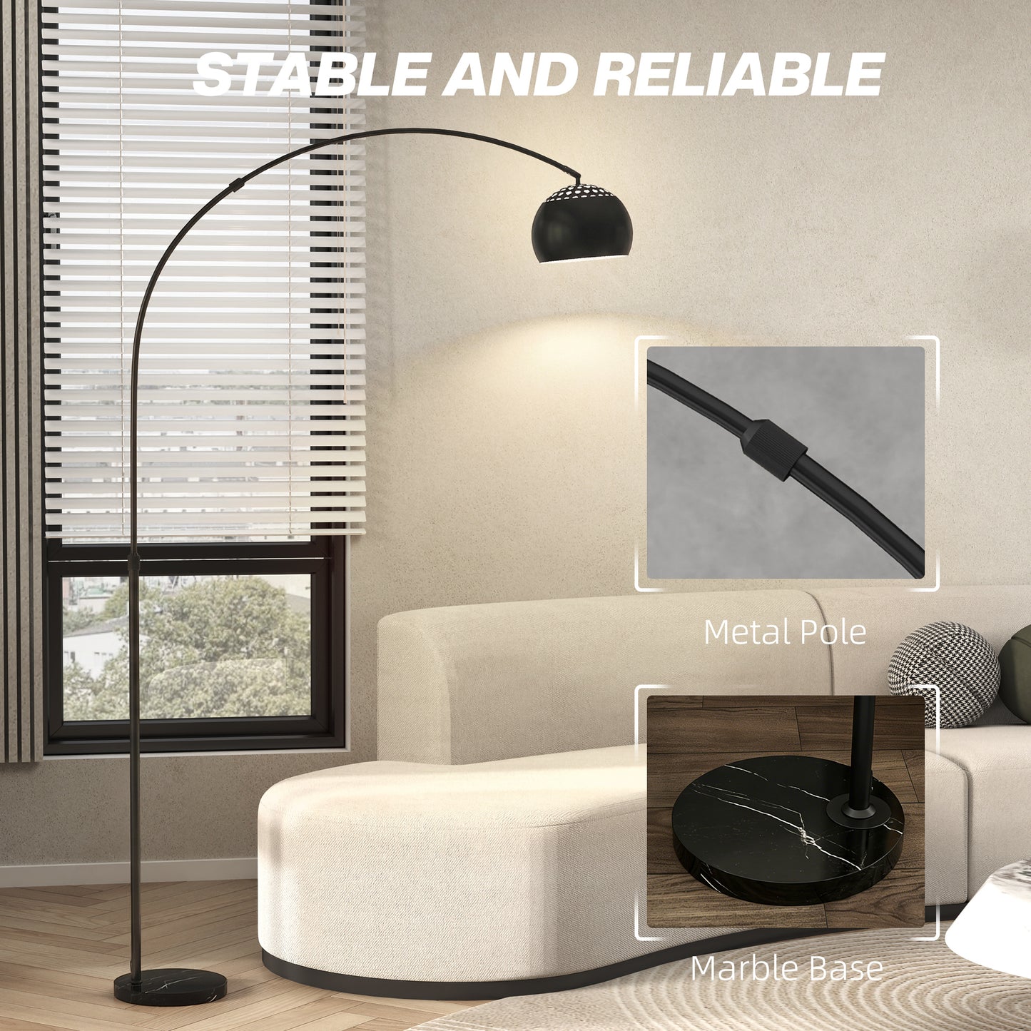 Arc Floor Lamp for Living Room, Free Standing Tall Lamp, Black
