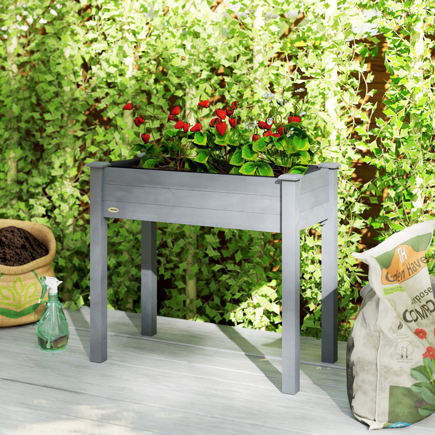 Garden Wooden Planter Flower Raised Bed, Dark Grey