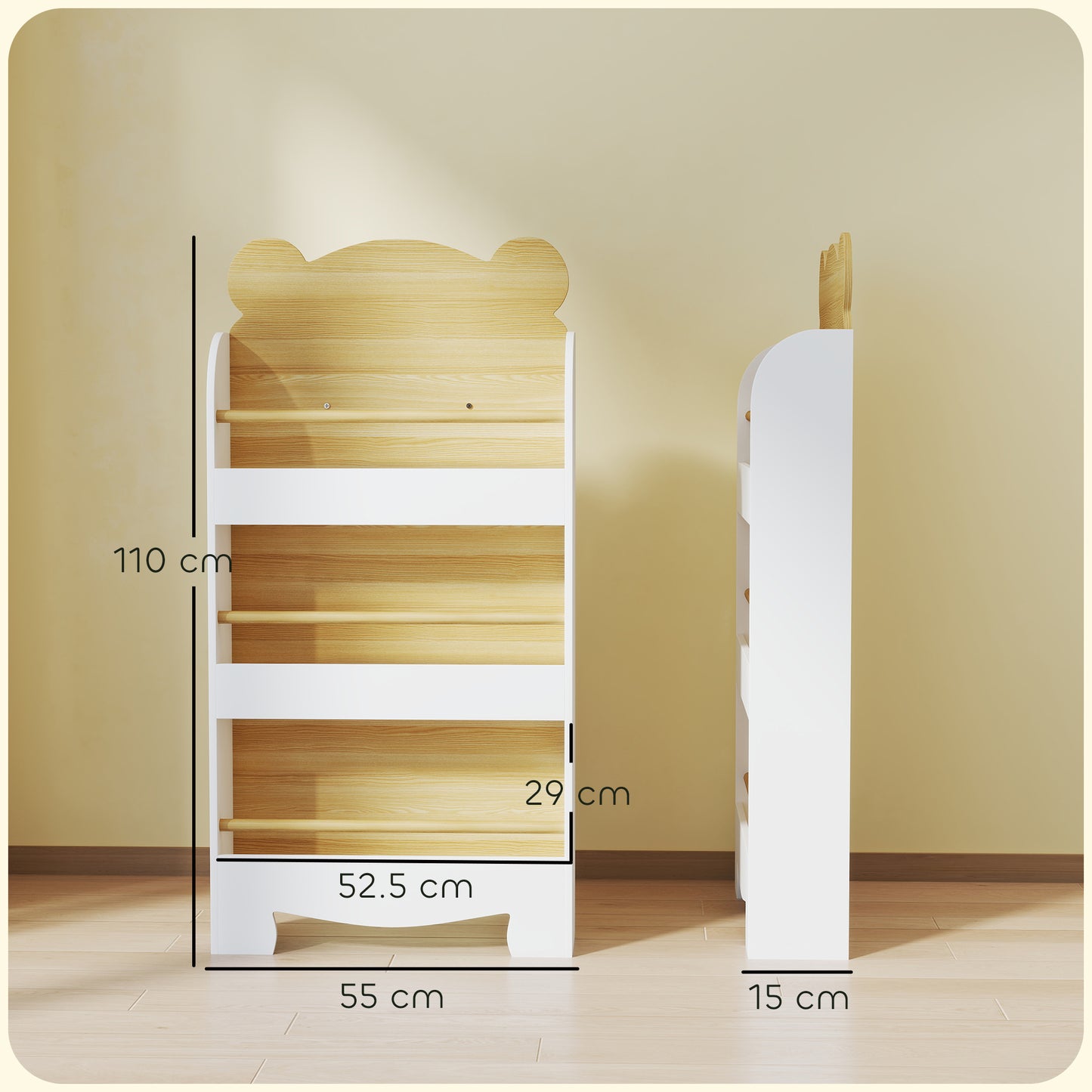 3 Tier Kids Bookshelf Bear Theme Children Bookcase