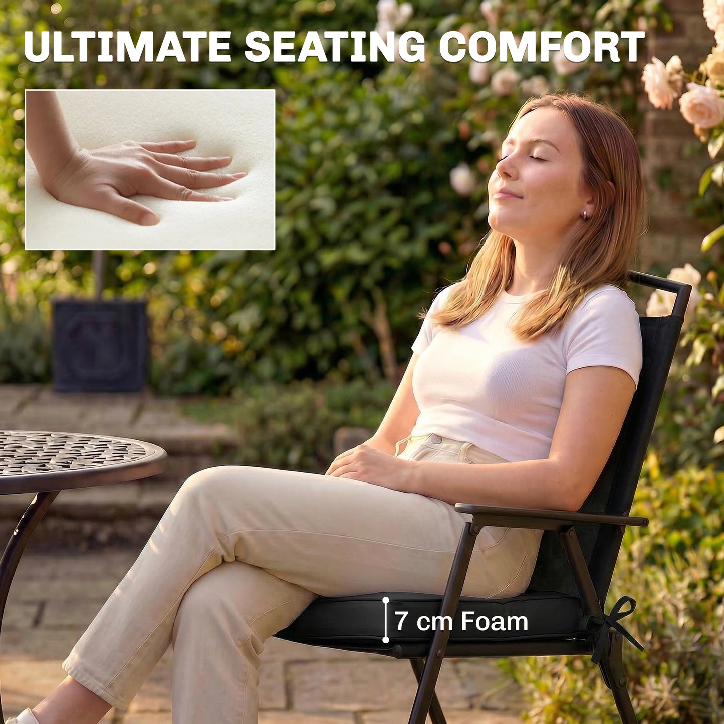 Outdoor Chair Seat Cushions Set of 2, Garden Chair Cushions, Black
