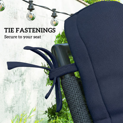 2pc Outdoor Seat Cushion with Backrest, Ties, for Garden, Dark Blue