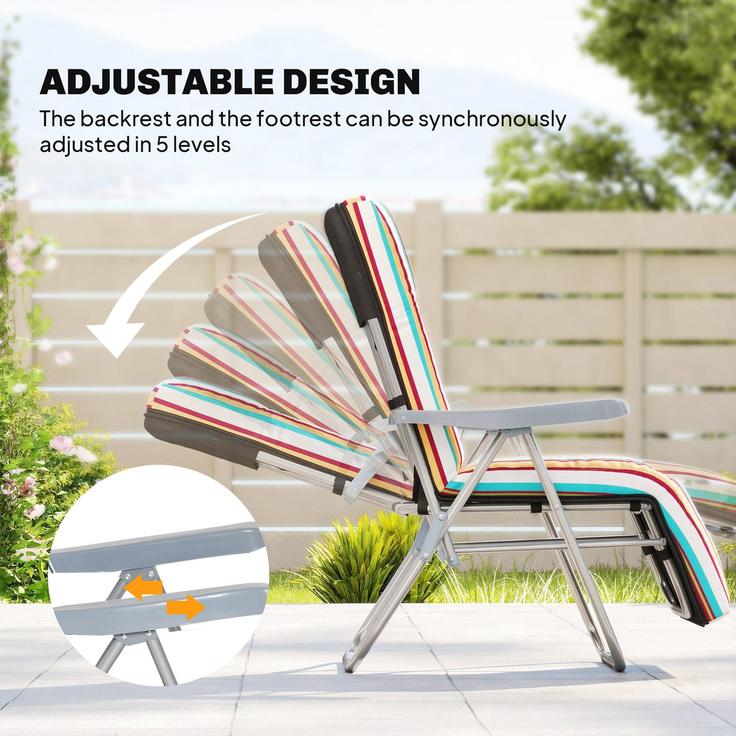 Set of 2 Adjustable Sun Lounger Recliner Reclining Seat Multicolour