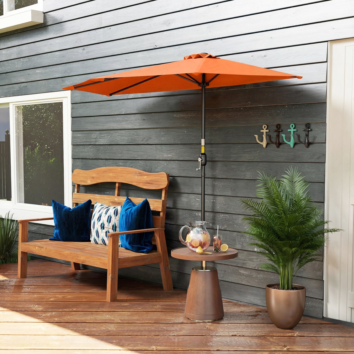 2.7m Metal Frame Garden Furniture Parasol Half Round Umbrella Orange