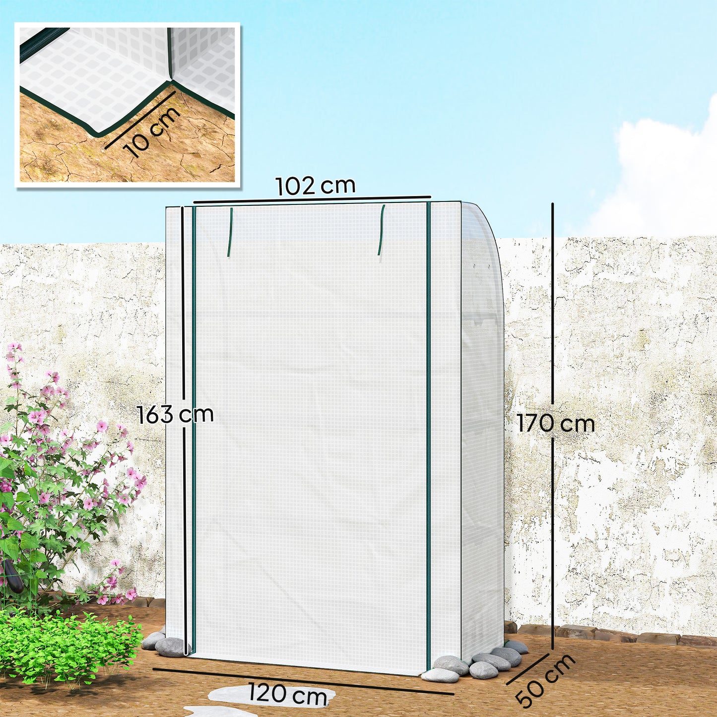 Mini Greenhouse Indoor Outdoor Green House with PE Cover, White
