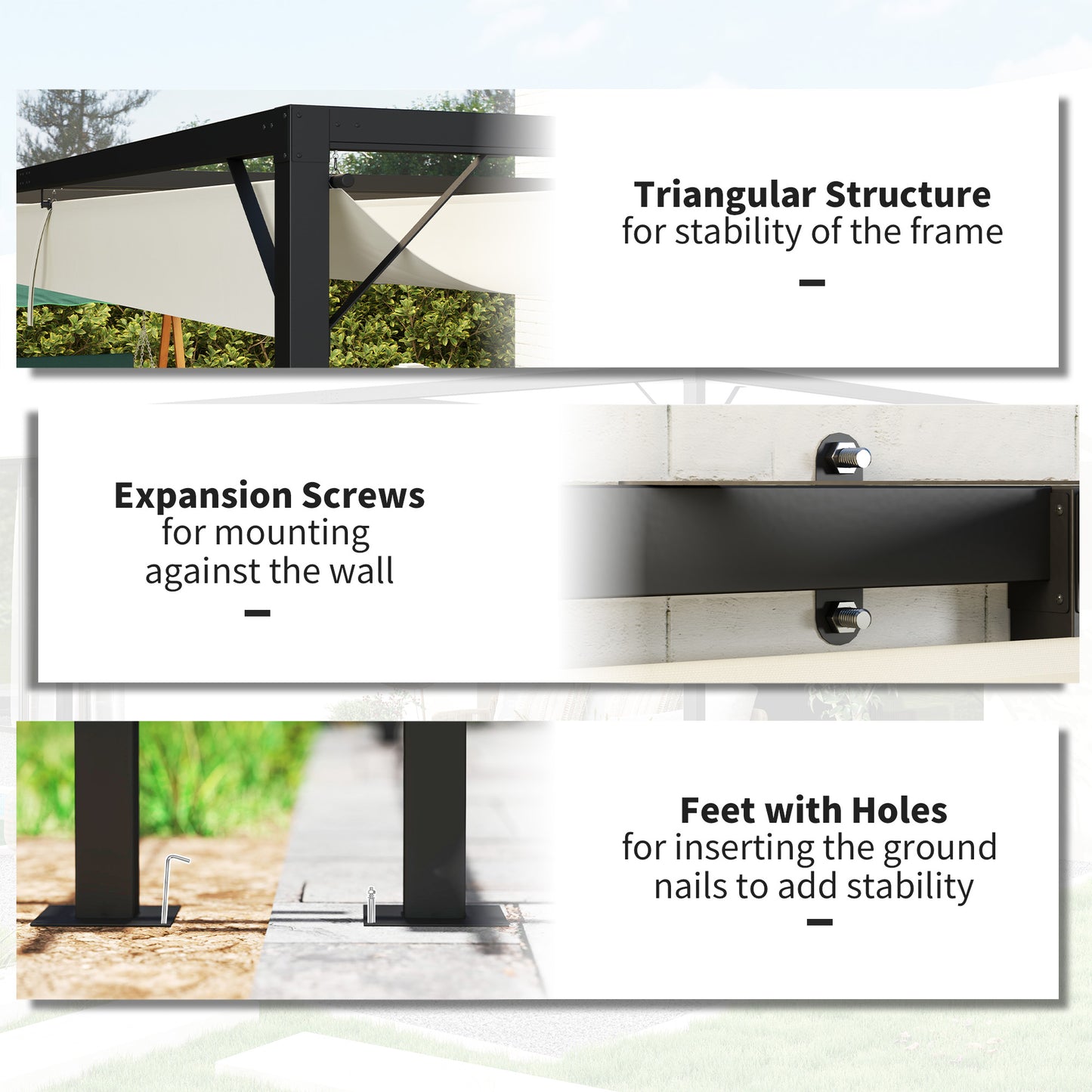 4 x 3(m) Outdoor Pergola Retractable Canopy Wall Mounted, Cream