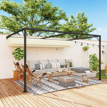 4 x 3(m) Outdoor Pergola Retractable Canopy Wall Mounted, Cream