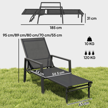 Sun Lounger w/ Retractable Footrest, 5-Position Adjustable