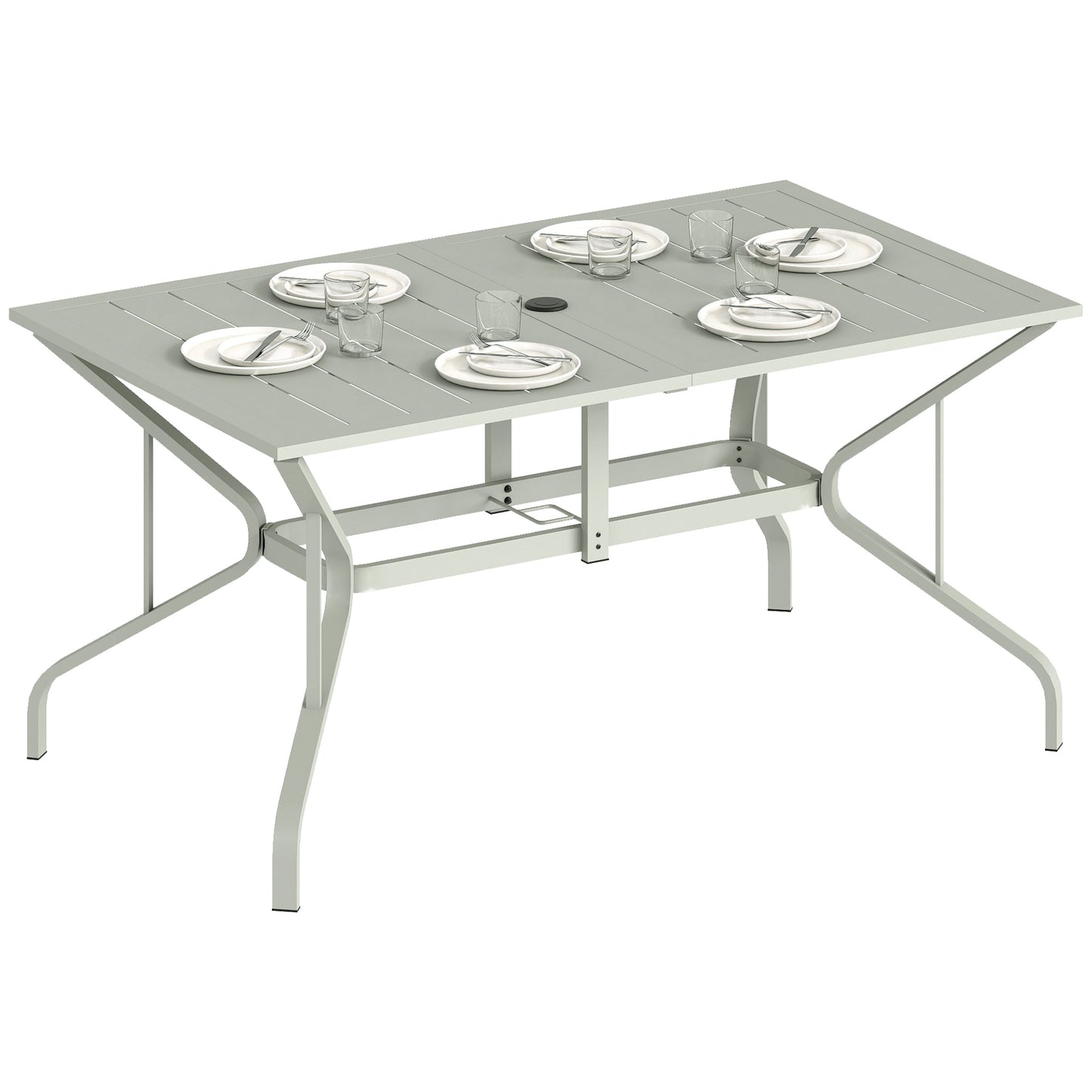 Garden Dining Table with Steel Frame and Slatted Top, Light Grey