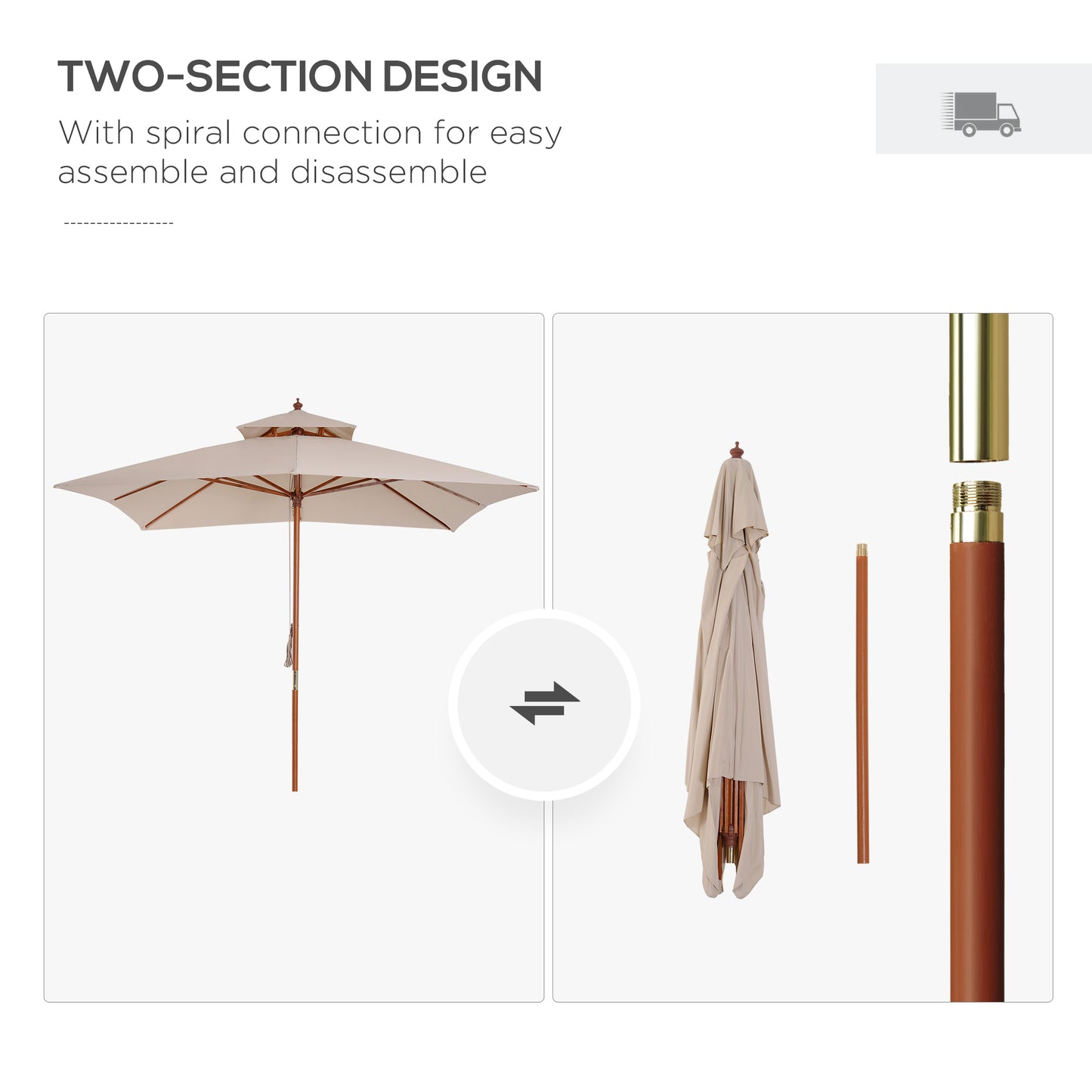 Warehouse Clearance: Beige Parasol Patio 3x3M Double Tier Garden Sun Umbrella Sunshade Outdoor Wood Wooden Canopy Tier (Jersey Only)