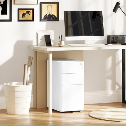 Steel Filing Cabinet with Lock and Wheels for Home Office, White