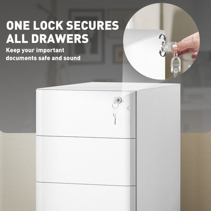 Steel Filing Cabinet with Lock and Wheels for Home Office, White
