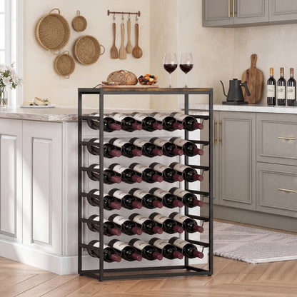 30 Bottles Wine Rack, 6 Tier Wine Storage Holder, Rustic Brown