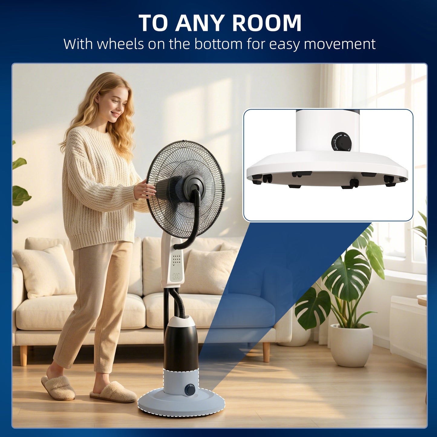 18" Pedestal Fan with Water Mist Spray Standing Fan, 2.8L Tank, White