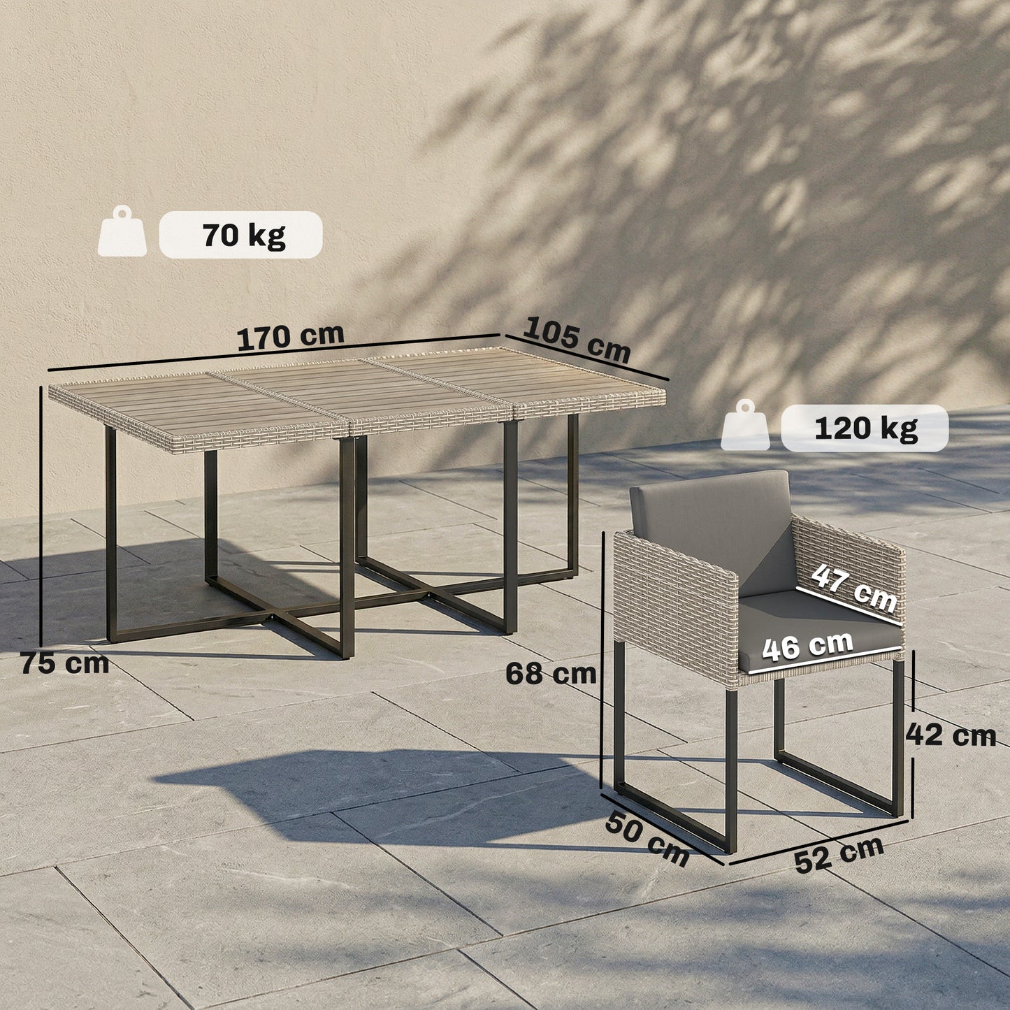 Rattan Garden Furniture Set, Rattan Table and Chairs with Cushions