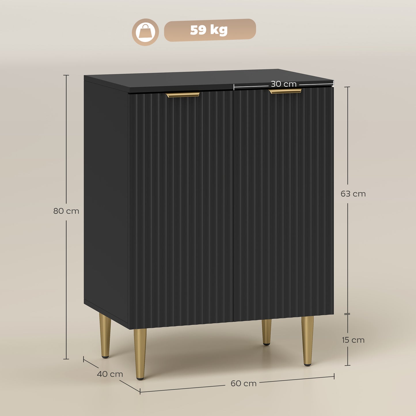 Sideboard Buffet Cabinet, Modern Kitchen Storage Cabinet with 2 Doors and Adjustable Shelf, Living Room Sideboard with Metal Legs for Hallway, Black