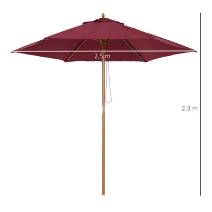 2.5m Wooden Garden Parasol Umbrella-Red Wine