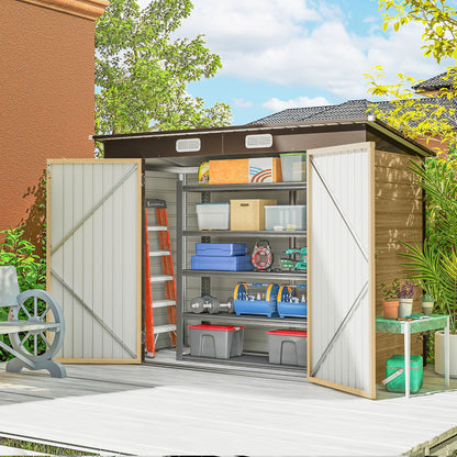 8 x 4FT Metal Garden Storage Shed with Double Doors, Oak