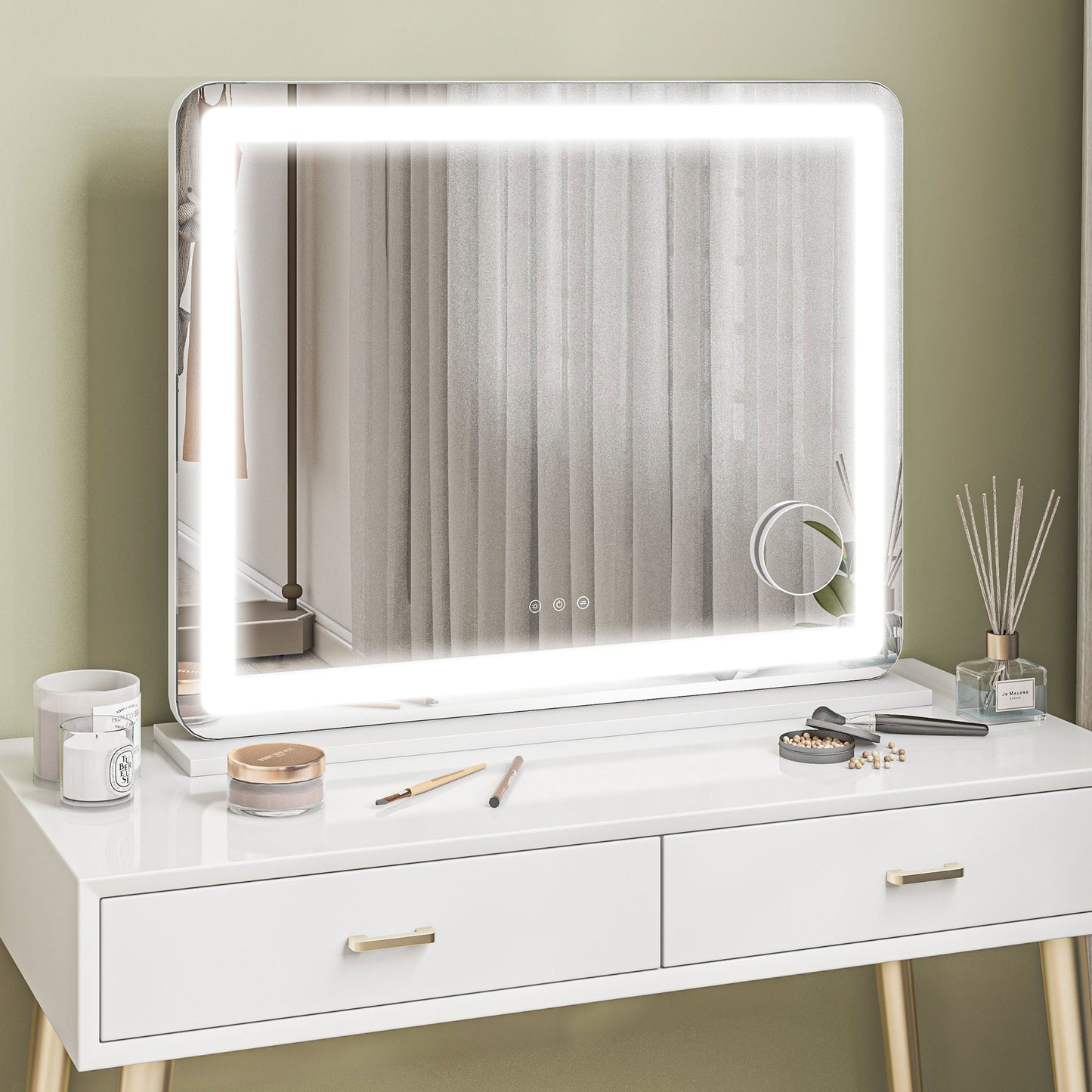 Vanity Mirror with Lights, 10X Magnifying, USB Charging Port, White
