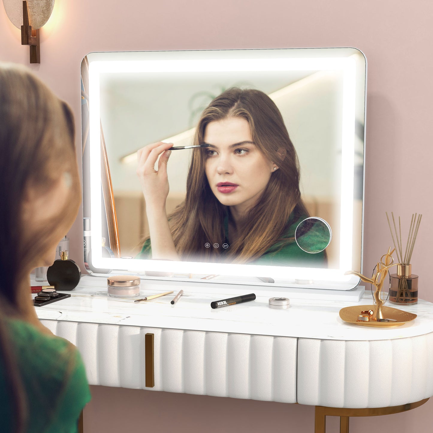 Vanity Mirror with Lights, 10X Magnifying, USB Charging Port, White