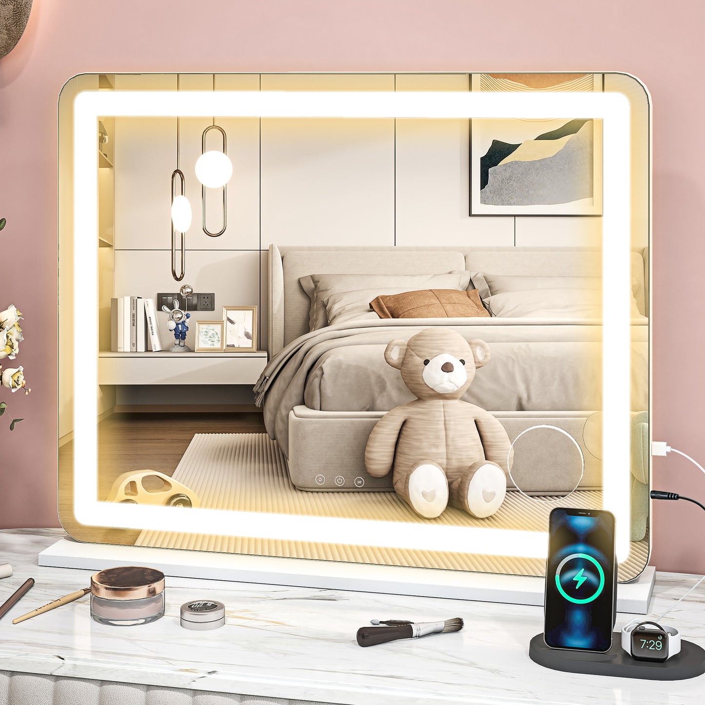 Vanity Mirror with Lights, 10X Magnifying, USB Charging Port, White