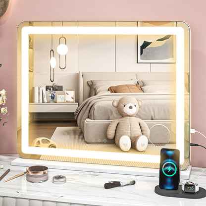 Vanity Mirror with Lights, 10X Magnifying, USB Charging Port, White