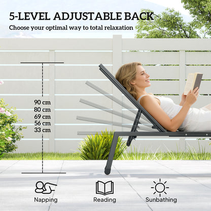 Sun Loungers for Garden Set of 2 with Side Tray Table, Grey