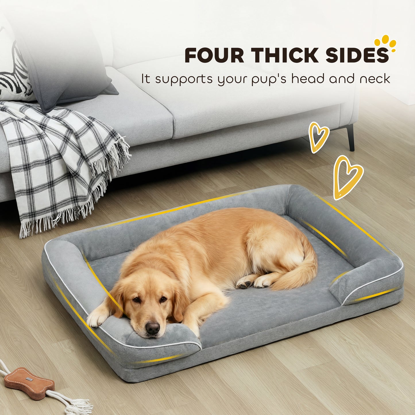 Dog Sofa Bed, Washable Pet Bed with Non-Slip Bottom, Grey