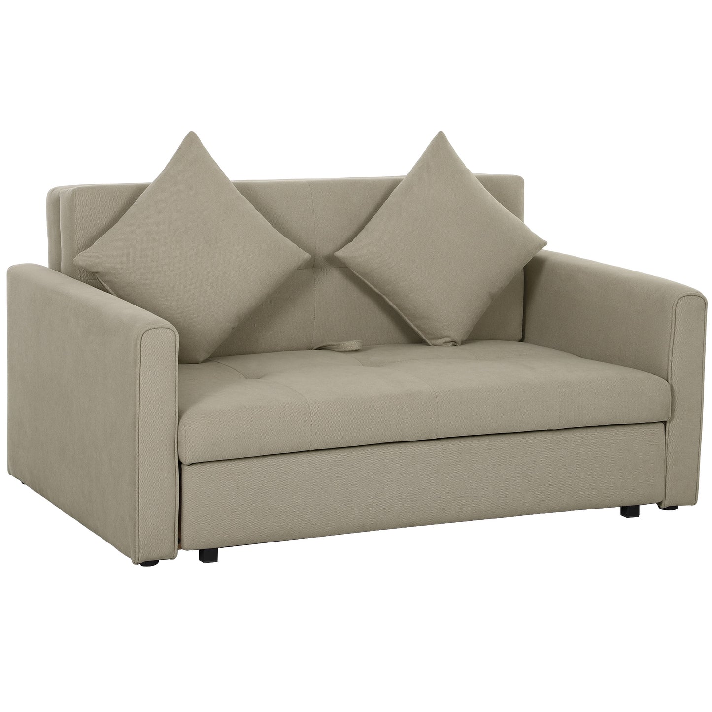 2 Seater Sofa Bed Convertible Bed Settee w/ 2 Cushions Light Brown