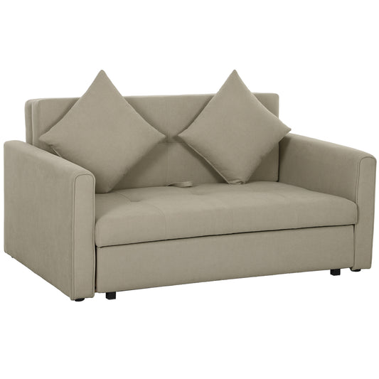 2 Seater Sofa Bed Convertible Bed Settee w/ 2 Cushions Light Brown
