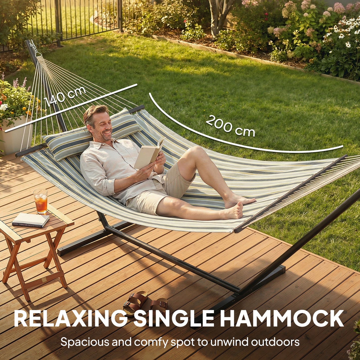 Outdoor Hammock with Stand Detachable Pillow, 120kg Capacity, Green