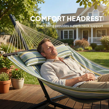 Outdoor Hammock with Stand Detachable Pillow, 120kg Capacity, Green