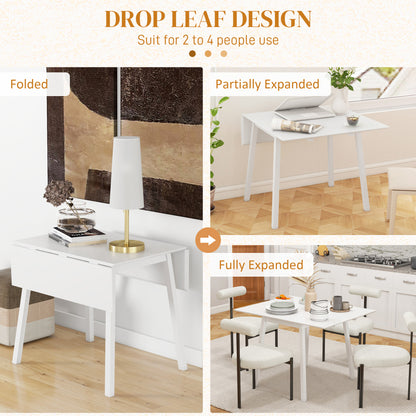 Extendable Kitchen Table for 2-4, Folding Drop Leaf Dining Table, White