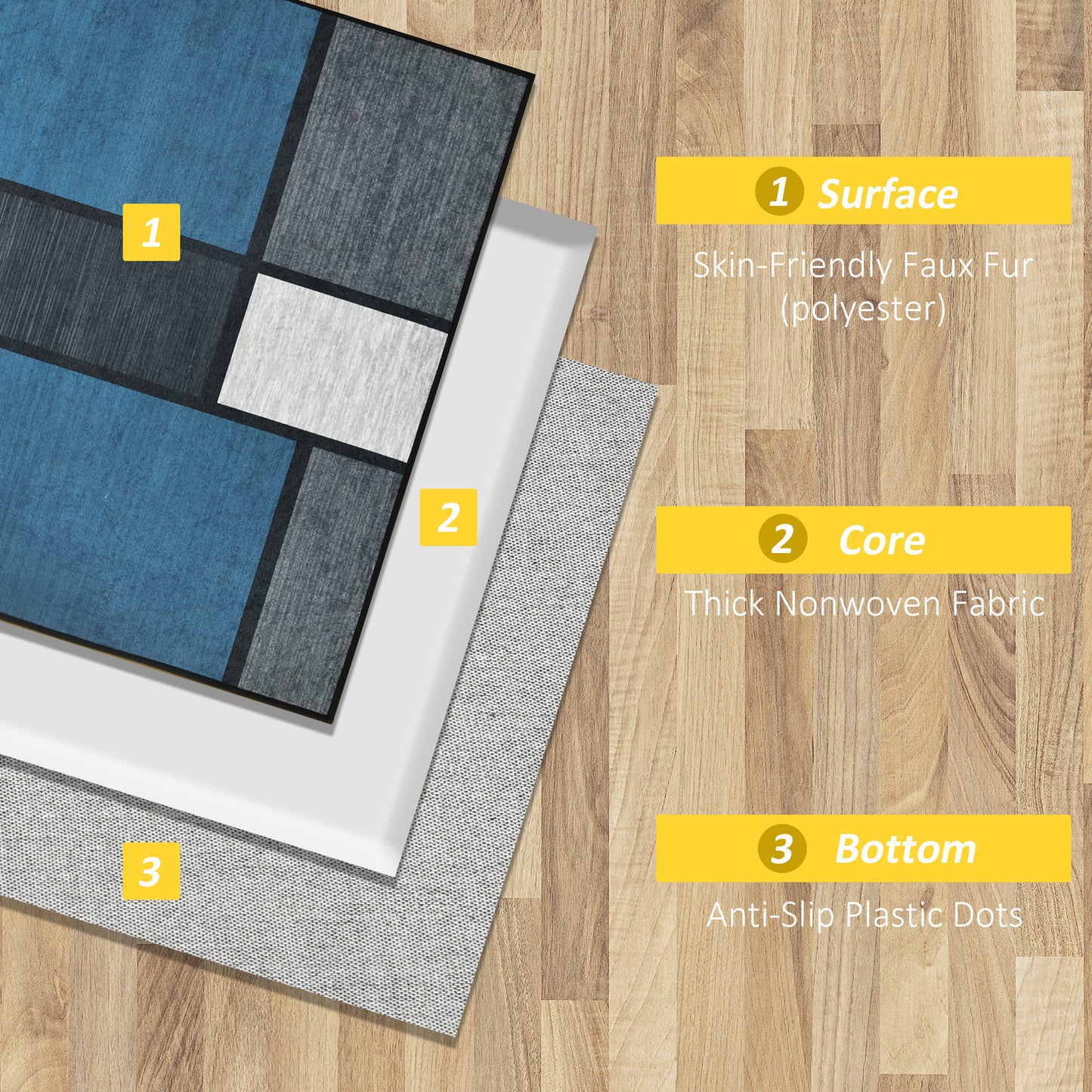 Modern Geometric Rugs, Large Carpet Area Rugs for Living Room, Bedroom, Dining Room, 80x150 cm, Blue and Grey