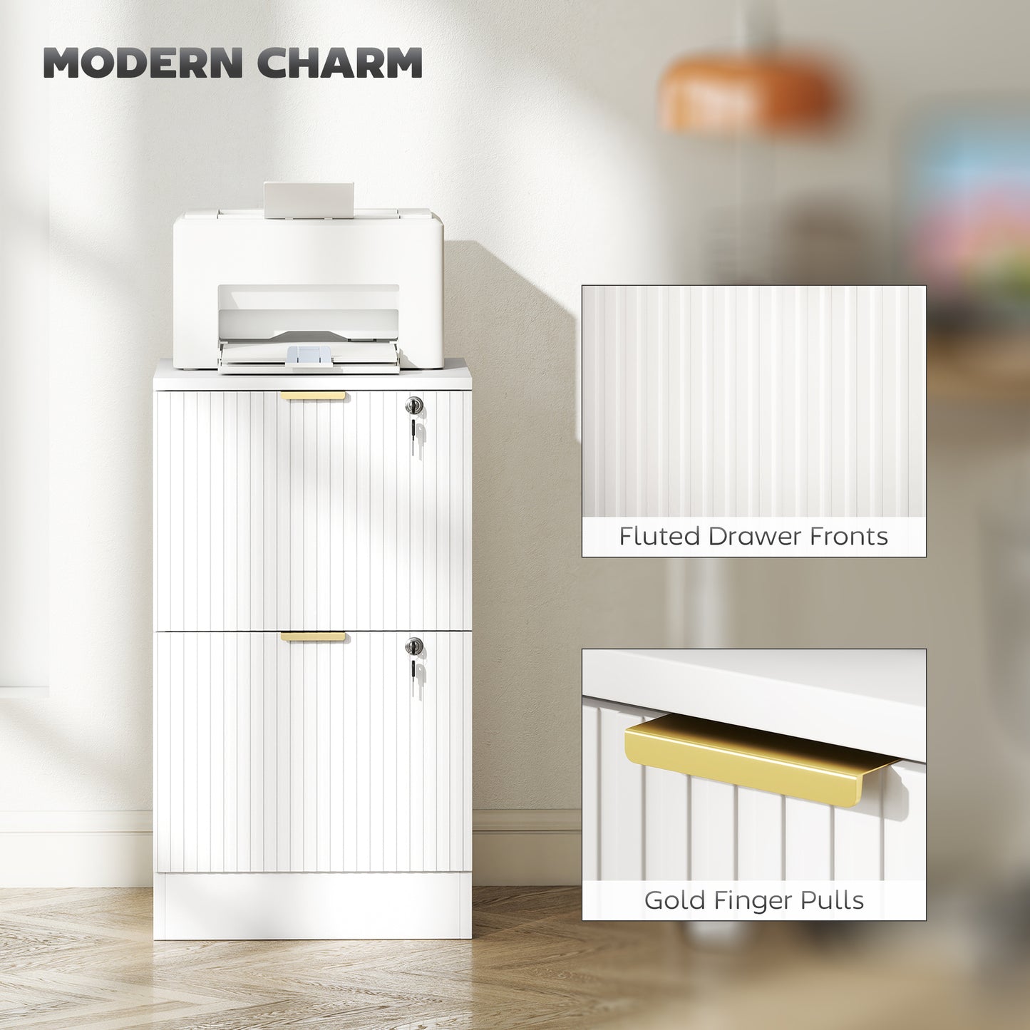 Filing Cabinet, File Cabinet with 2 Lockable Drawers and Hanging Rails