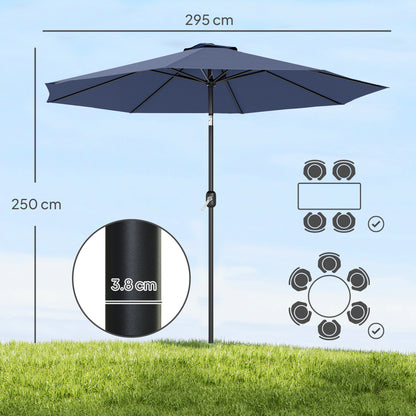 3(m) Garden Umbrella Outdoor Sunshade Canopy w/ Tilt & Crank Navy