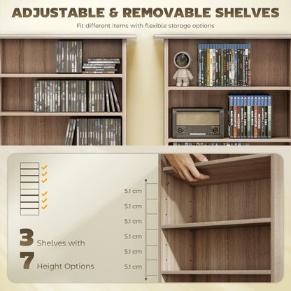 360 CD/185 DVD Storage Unit, 185 Blu-ray Media Storage Shelf with 8 Compartments and 6 Adjustable Shelves, CD Tower for Living Room, Bedroom, Office, Natural Wood Finish