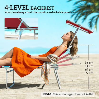 Foldable Sun Lounger Set of 2, 4 Level Adjustable Backrest