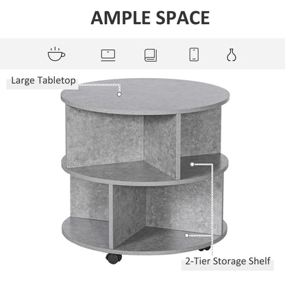 3 Tier Coffee Table Round Rolling Centre Table w/ Wheels Cement