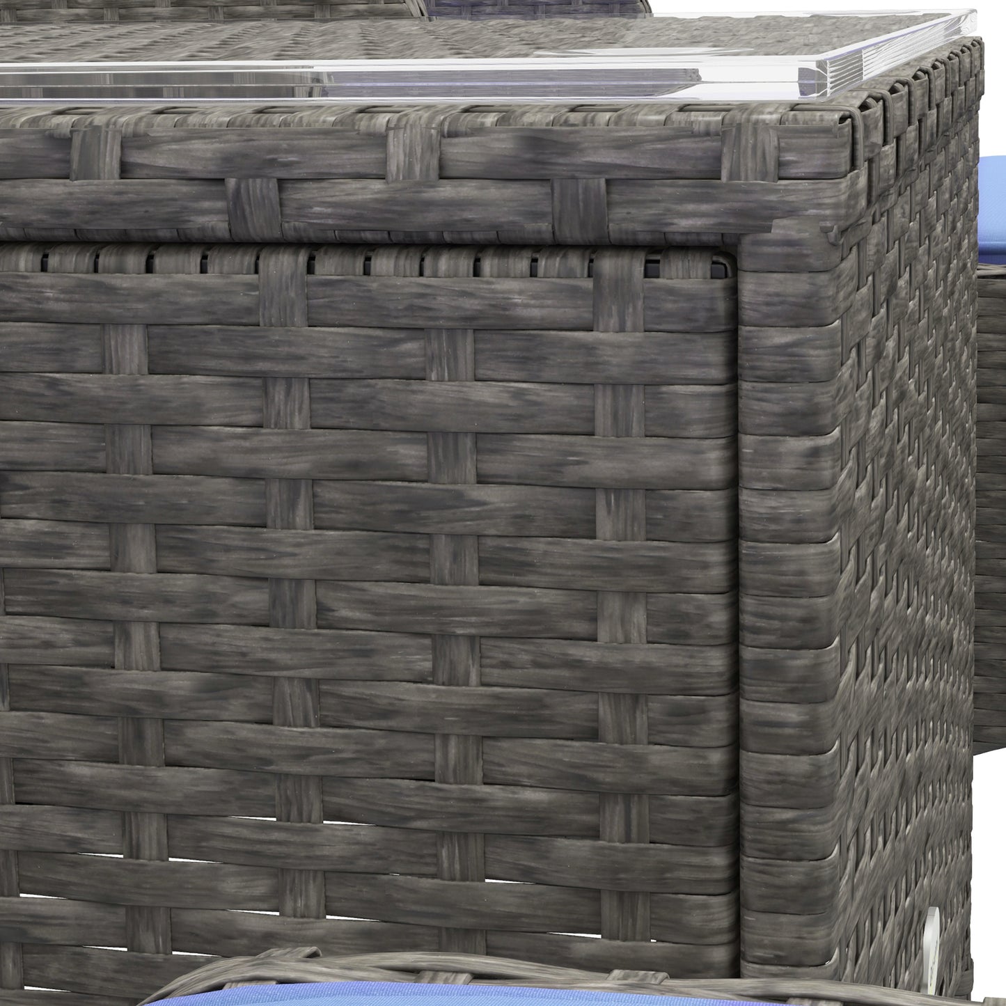 5 Pieces PE Rattan Garden Furniture Set, Wicker Outdoor Set w/ 2 Armchairs 2 Stools Glass Top Table Cushions, Blue