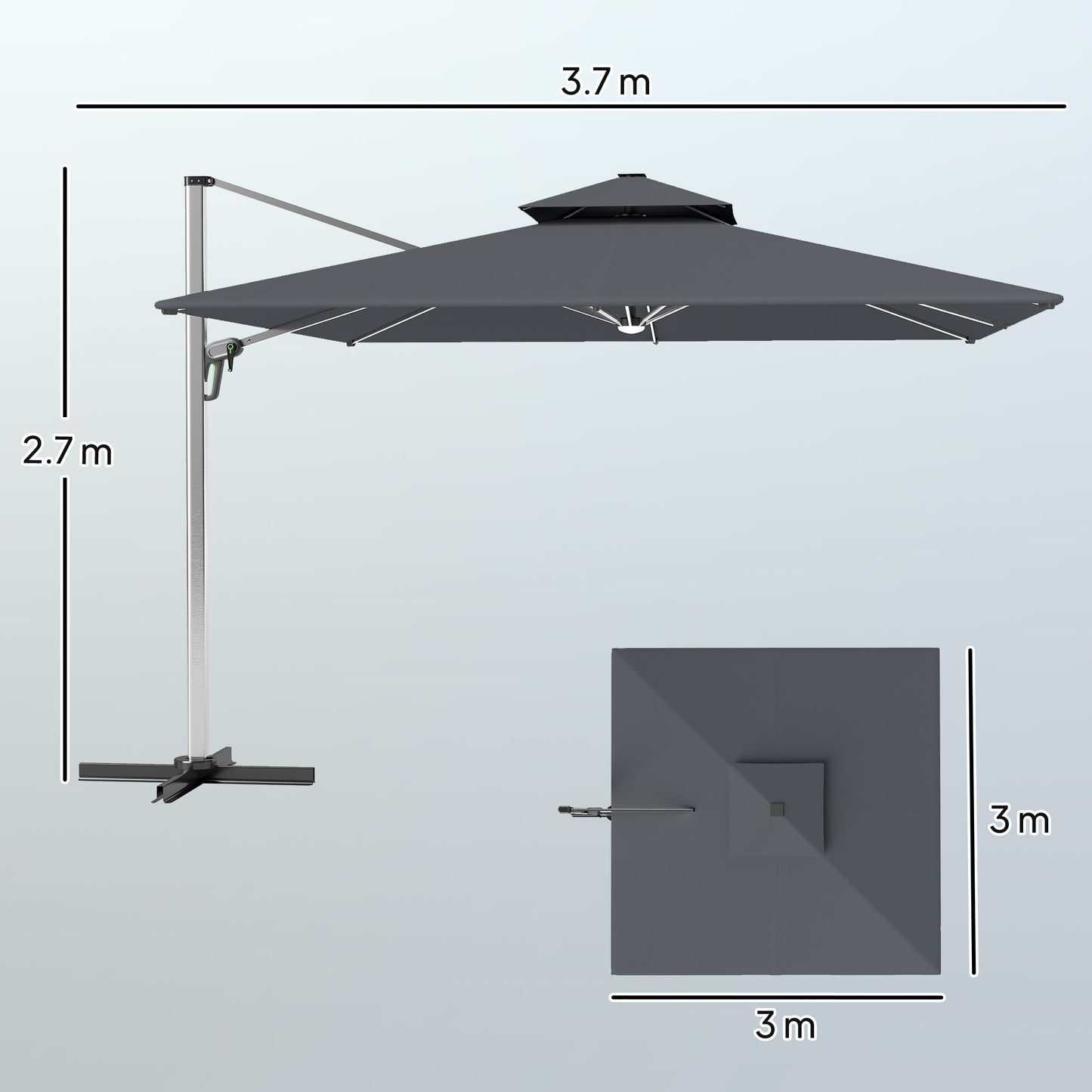 Garden Cantilever Parasol, Patio Umbrella w/ Solar LED Lights, Grey