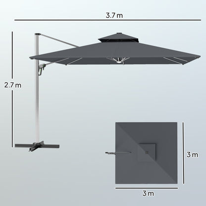 Garden Cantilever Parasol, Patio Umbrella w/ Solar LED Lights, Grey