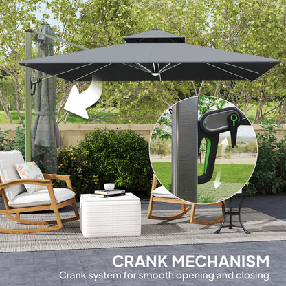 Garden Cantilever Parasol, Patio Umbrella w/ Solar LED Lights, Grey