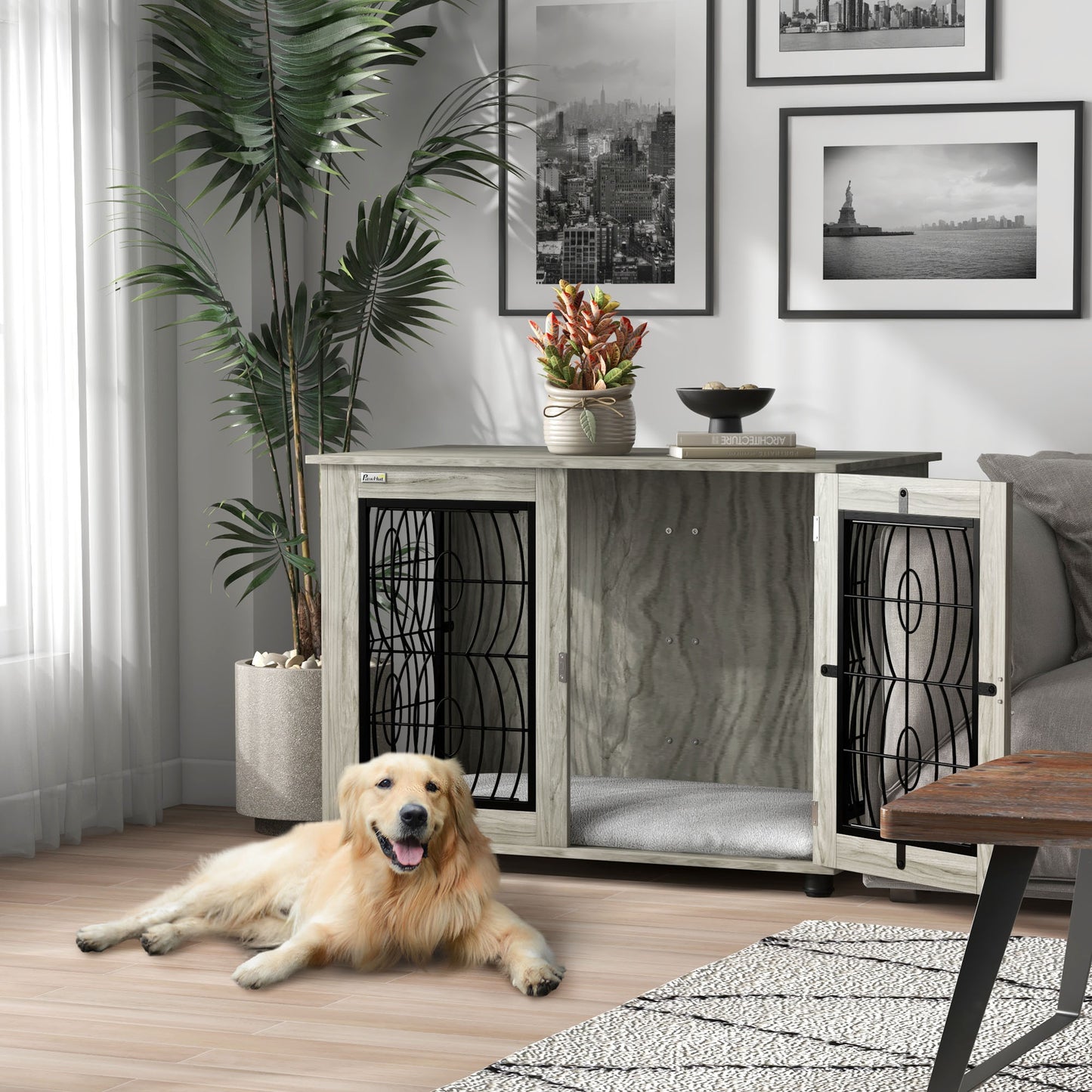 Dog Crate Furniture, 37" End Table for Large Dogs w/ Cushion