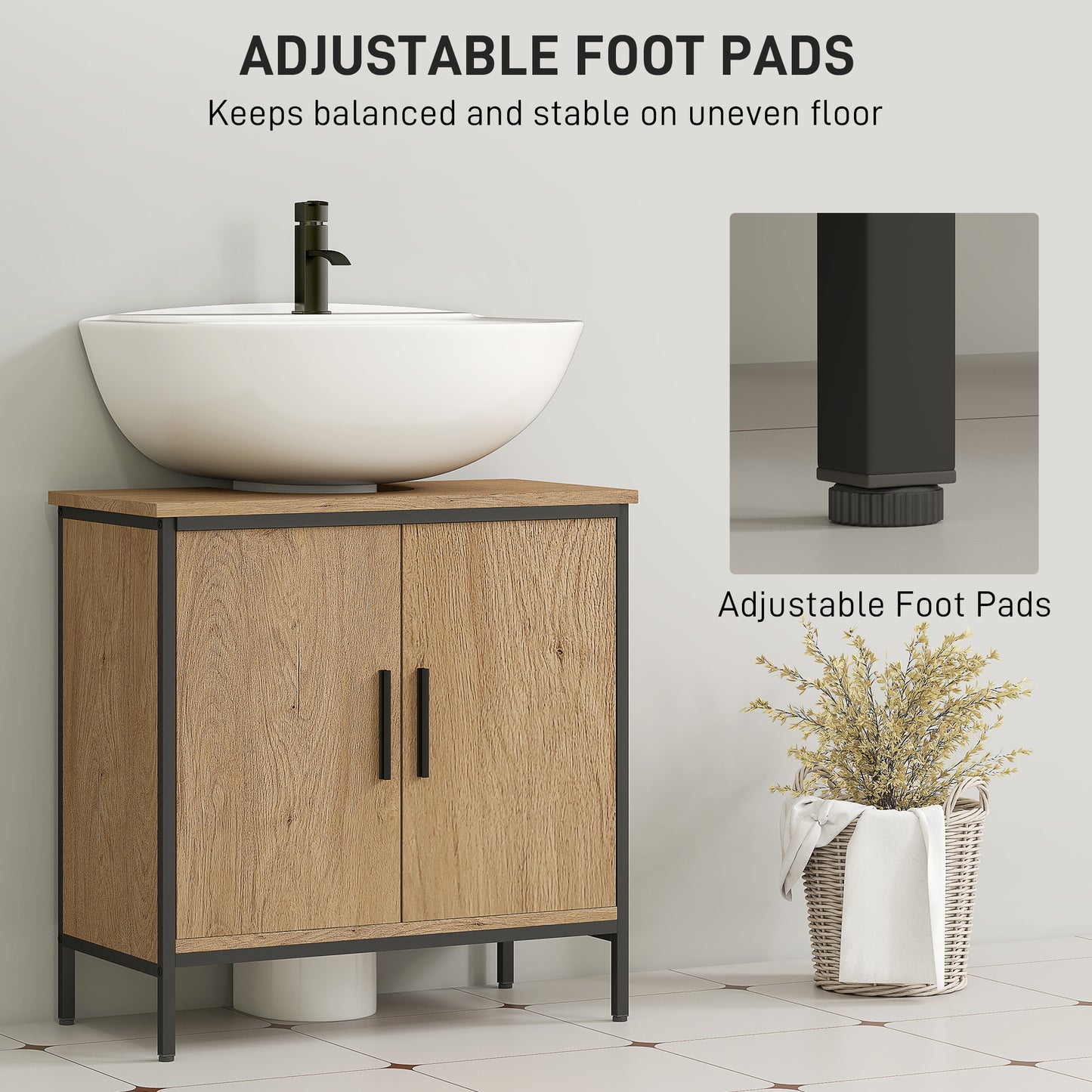 Under Sink Cabinet with Doors for Basin without or with Pedestal Oak