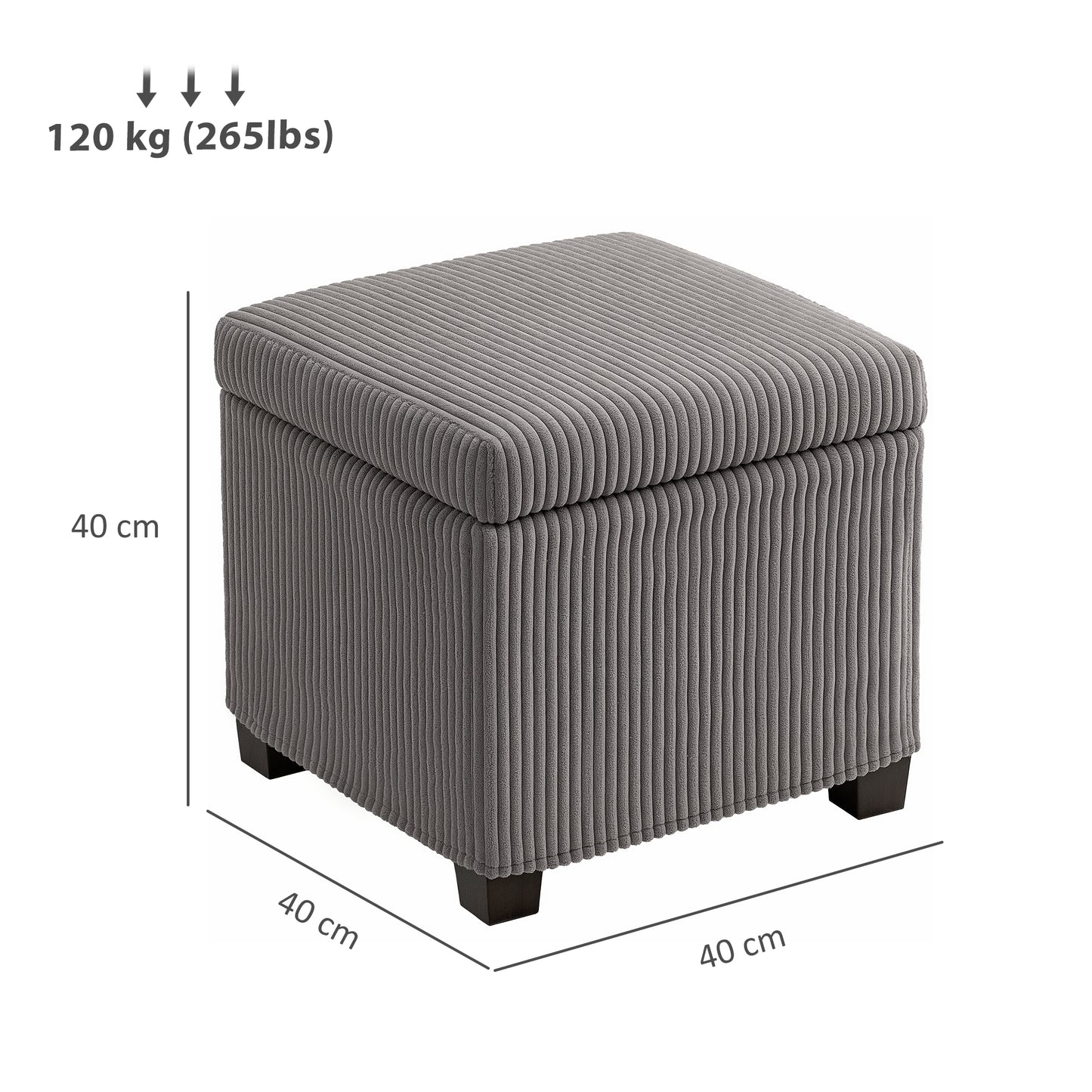 40 cm Ottoman Storage Box with Removable Lid, Foot Rest, Grey