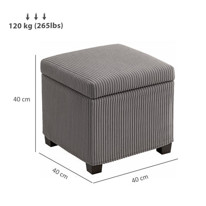40 cm Ottoman Storage Box with Removable Lid, Foot Rest, Grey