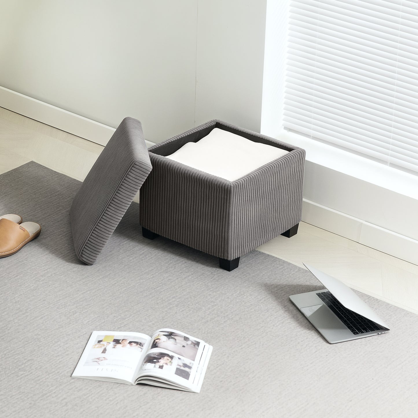 40 cm Ottoman Storage Box with Removable Lid, Foot Rest, Grey
