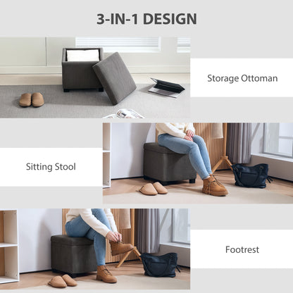 40 cm Ottoman Storage Box with Removable Lid, Foot Rest, Grey