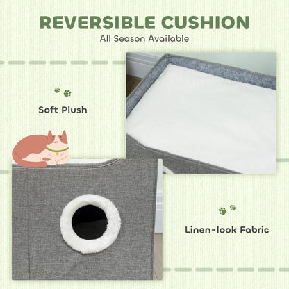 Cat House, Cat Bed for Indoor Pets, Foldable Kitten Cave with Fluffy Ball, Scratch Pad, Kitty Hideaway with Soft Cushions for Small, Medium Cats, Grey