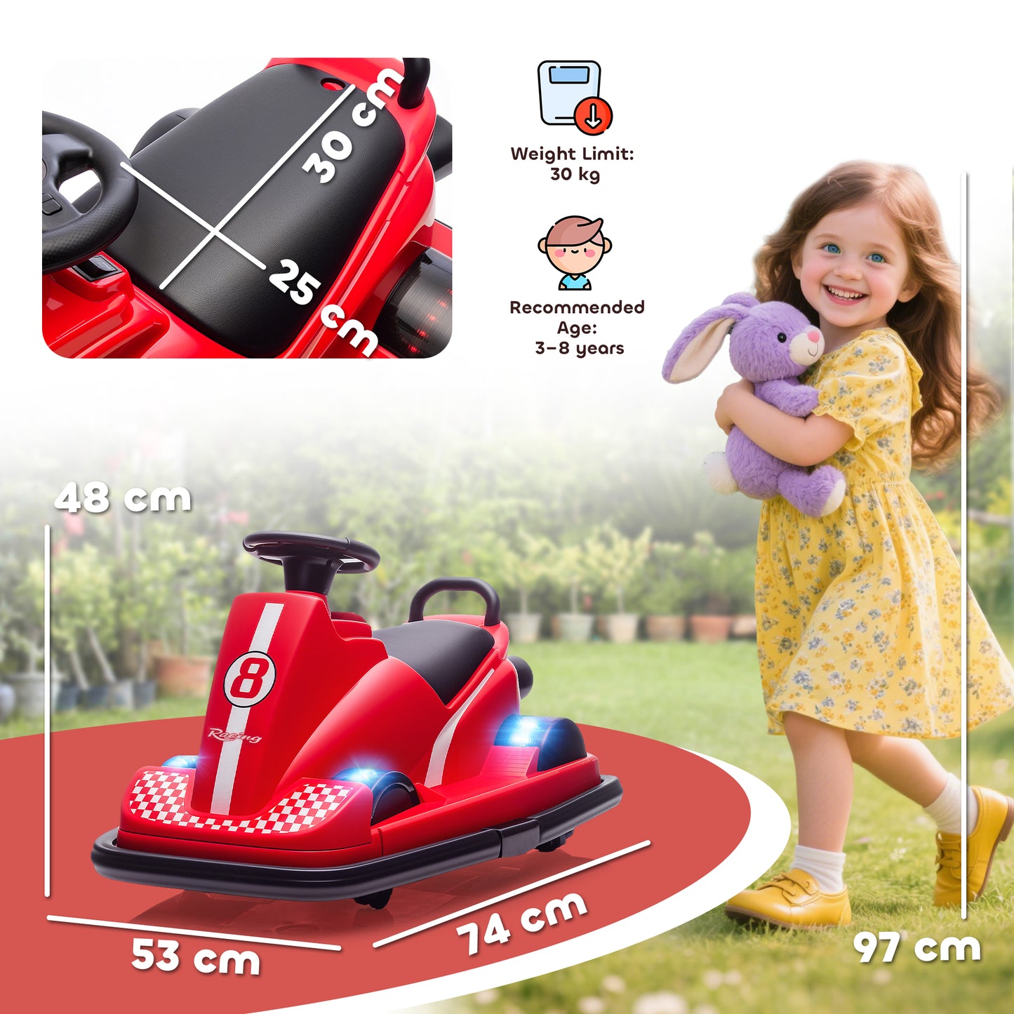 Electric Kids Bumper Car with 360 Degree Rotation Spin, Red